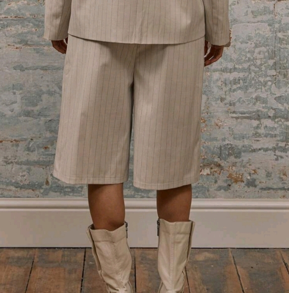 Tailored Longline High Rise Pleated Pinstripe Shorts With Pockets - Picture 2 of 4